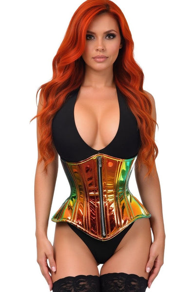 Top Drawer Sunset Holo Double Steel Boned Underbust Waist Cincher Corset
