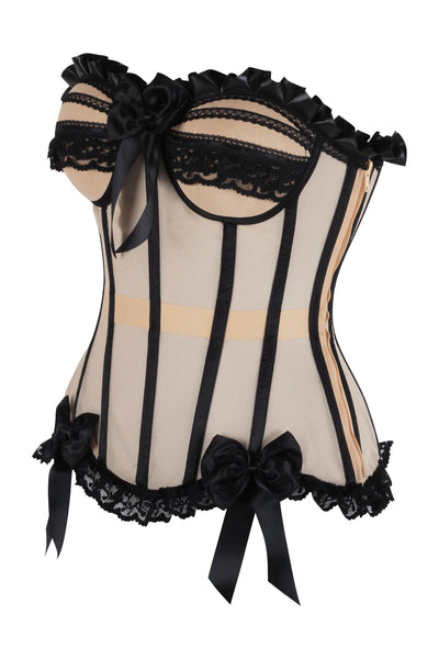 Top Drawer Steel Boned Nude & Black Mesh Underwire Bustier Corset
