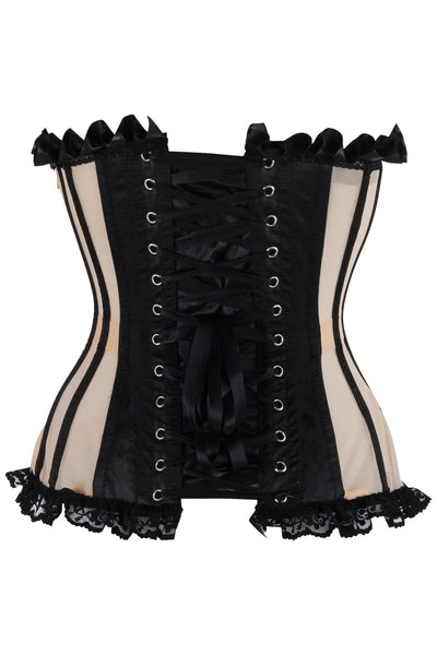 Top Drawer Steel Boned Nude & Black Mesh Underwire Bustier Corset