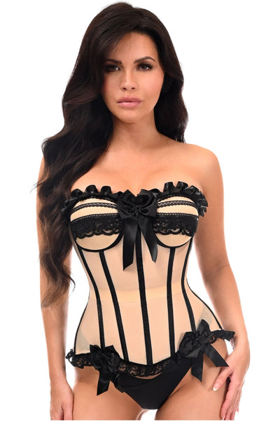 Top Drawer Steel Boned Nude & Black Mesh Underwire Bustier Corset