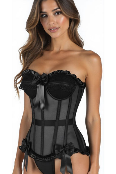 Top Drawer Steel Boned Black Mesh Underwire Bustier Corset