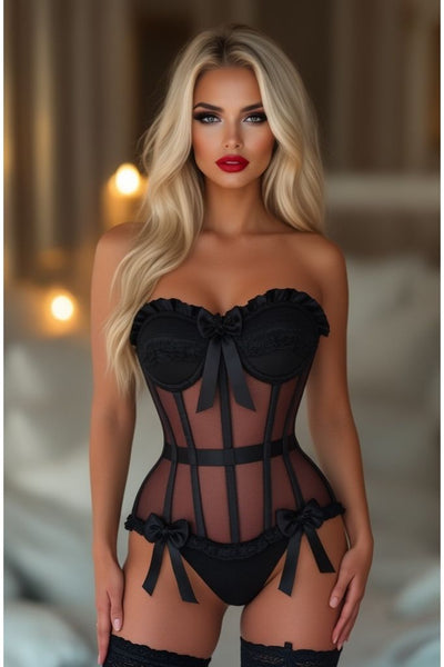 Top Drawer Steel Boned Black Mesh Underwire Bustier Corset