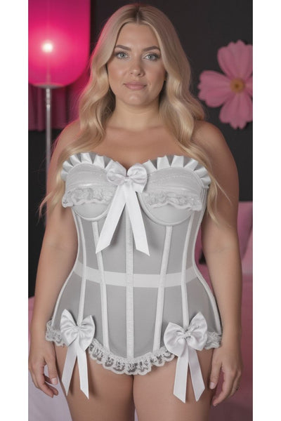 Top Drawer Steel Boned White Mesh Underwire Bustier Corset