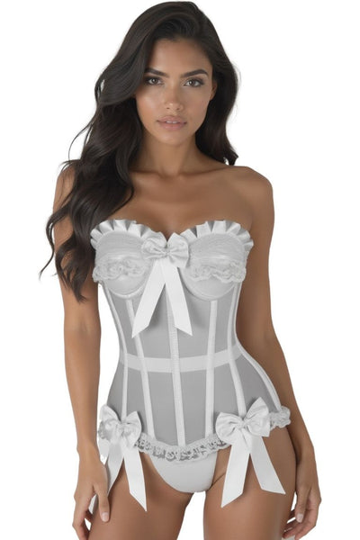 Top Drawer Steel Boned White Mesh Underwire Bustier Corset