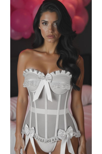 Top Drawer Steel Boned White Mesh Underwire Bustier Corset