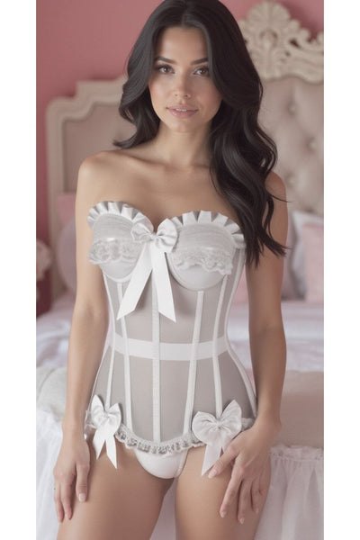 Top Drawer Steel Boned White Mesh Underwire Bustier Corset