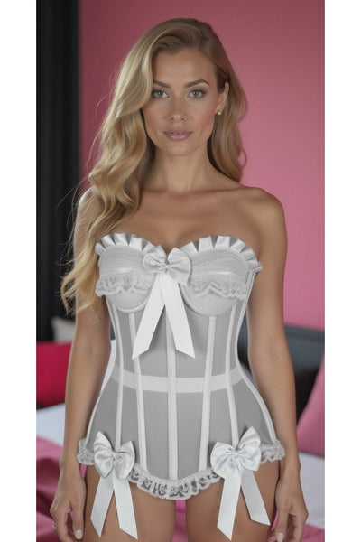 Top Drawer Steel Boned White Mesh Underwire Bustier Corset
