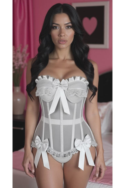 Top Drawer Steel Boned White Mesh Underwire Bustier Corset
