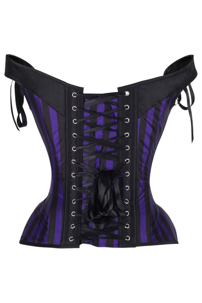 Top Drawer Dark Purple/Black Striped Steel Boned Corset w/Straps