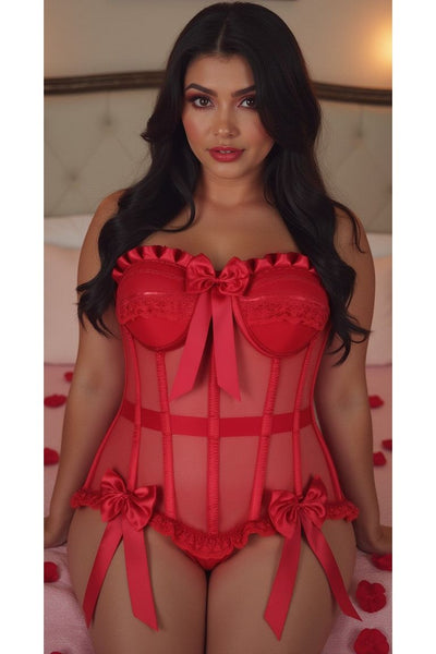 Top Drawer Steel Boned Red Mesh Underwire Bustier Corset