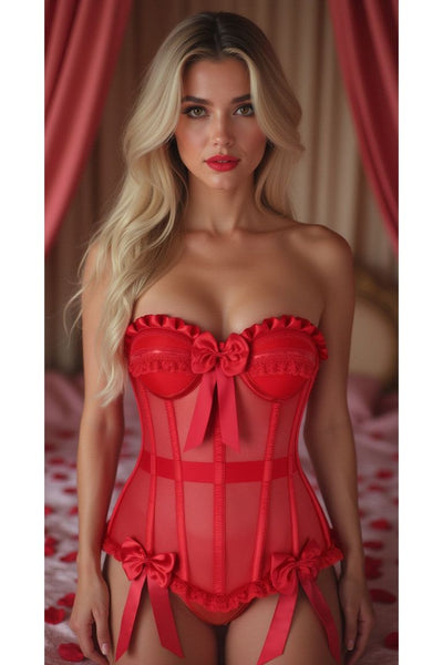 Top Drawer Steel Boned Red Mesh Underwire Bustier Corset