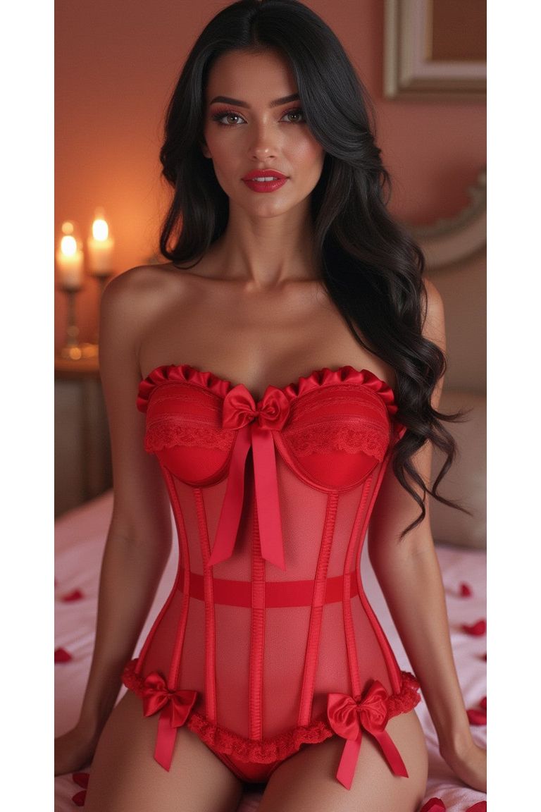 Top Drawer Steel Boned Red Mesh Underwire Bustier Corset