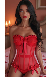 Top Drawer Steel Boned Red Mesh Underwire Bustier Corset