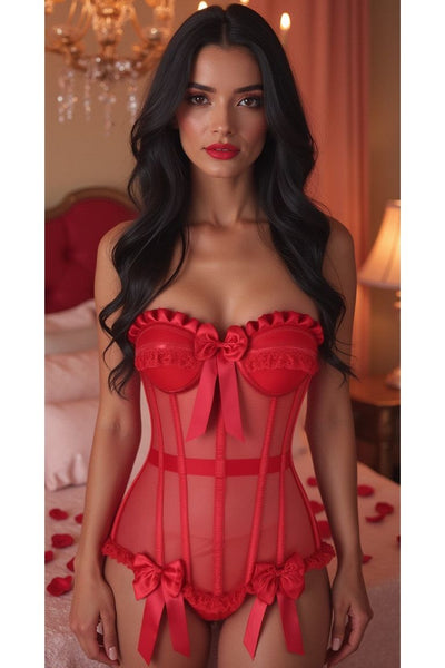 Top Drawer Steel Boned Red Mesh Underwire Bustier Corset