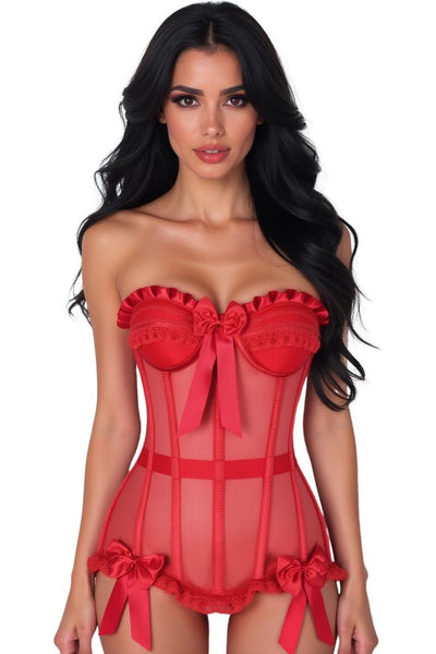 Top Drawer Steel Boned Red Mesh Underwire Bustier Corset