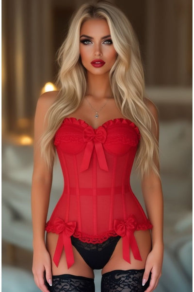 Top Drawer Steel Boned Red Mesh Underwire Bustier Corset
