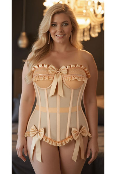 Top Drawer Steel Boned Nude Mesh Underwire Bustier Corset