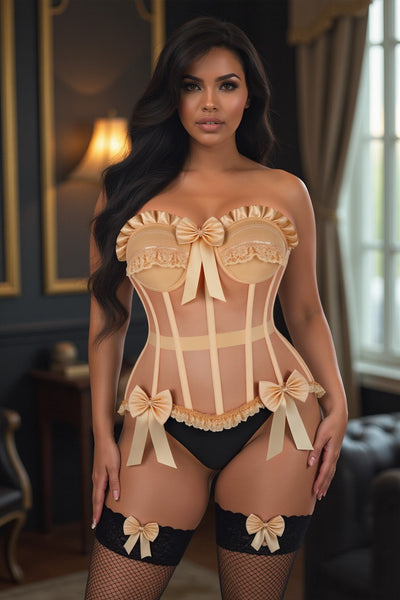 Top Drawer Steel Boned Nude Mesh Underwire Bustier Corset