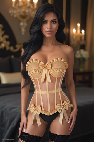 Top Drawer Steel Boned Nude Mesh Underwire Bustier Corset