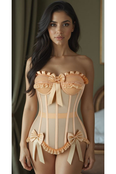 Top Drawer Steel Boned Nude Mesh Underwire Bustier Corset