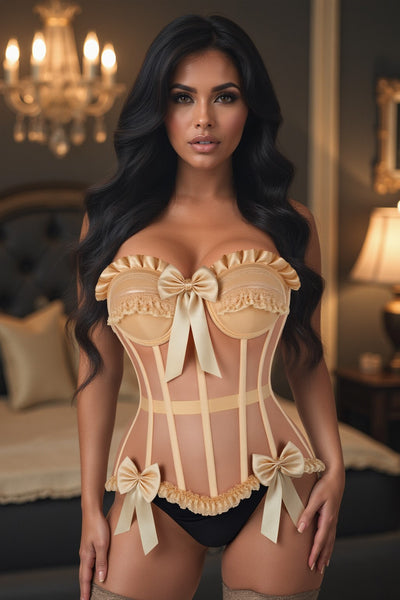 Top Drawer Steel Boned Nude Mesh Underwire Bustier Corset