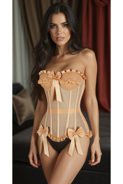 Top Drawer Steel Boned Nude Mesh Underwire Bustier Corset