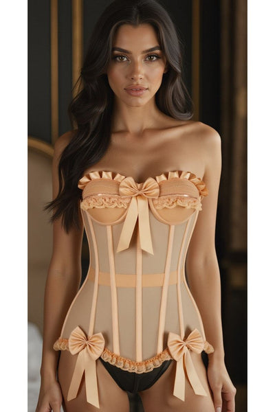 Top Drawer Steel Boned Nude Mesh Underwire Bustier Corset