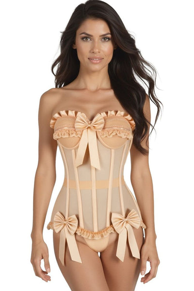 Top Drawer Steel Boned Nude Mesh Underwire Bustier Corset