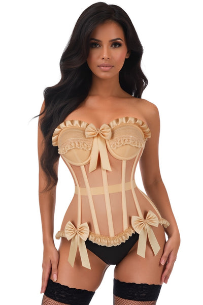 Top Drawer Steel Boned Nude Mesh Underwire Bustier Corset