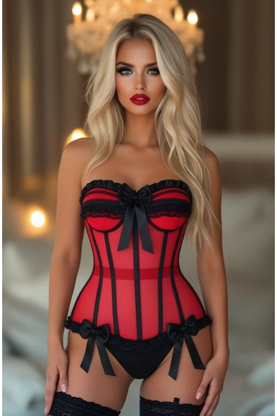 Top Drawer Steel Boned Red/Black Mesh Underwire Bustier Corset