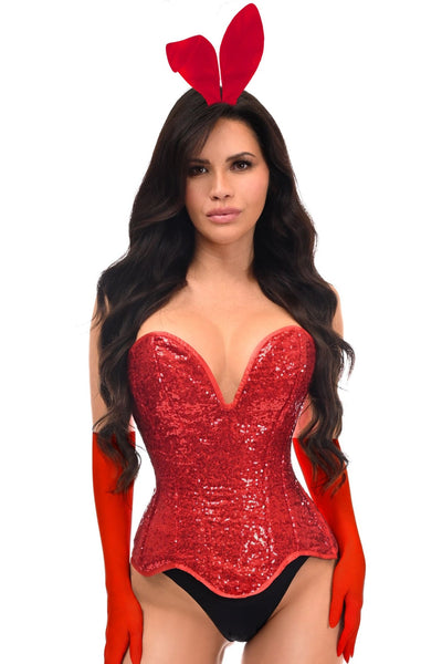 Top Drawer 4 PC Red Sequin Bunny Corset Costume