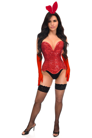Top Drawer 4 PC Red Sequin Bunny Corset Costume