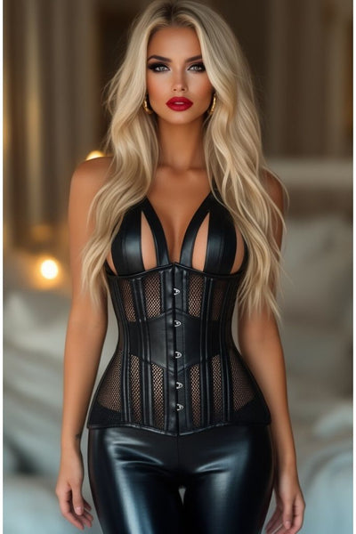 LIMITED EDITION Top Drawer Faux Leather & Fishnet Steel Boned Halter Top Corset