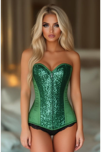 LIMITED EDITION Top Drawer Green Sequin Steel Boned Corset