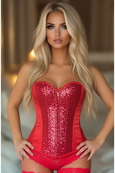 LIMITED EDITION Top Drawer Red Sequin Steel Boned Corset