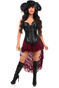 Top Drawer 4 PC Black/Wine Lace Premium Pirate Corset Costume
