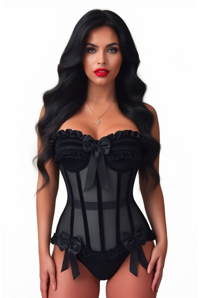 Top Drawer Steel Boned Black Mesh & Velvet Underwire Bustier Corset