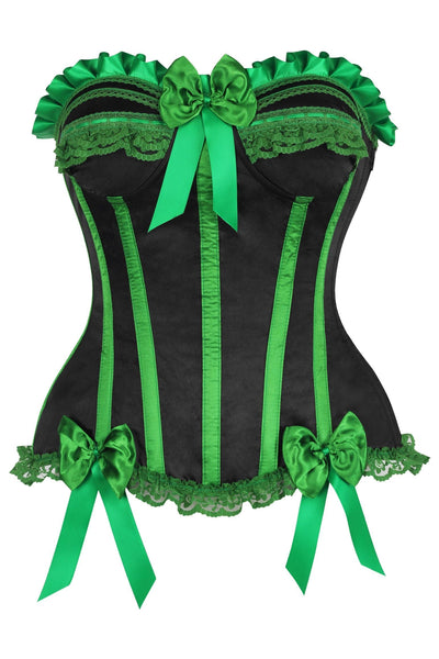 Top Drawer 2 PC Green/Black Striped Burlesque Steel Boned Corset & Bloomer Set