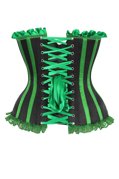 Top Drawer 2 PC Green/Black Striped Burlesque Steel Boned Corset & Bloomer Set