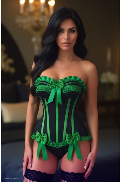 Top Drawer Black/Green Satin Steel Boned Burlesque Corset