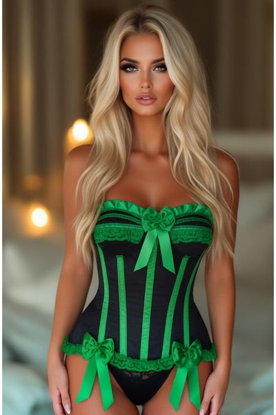 Top Drawer Black/Green Satin Steel Boned Burlesque Corset