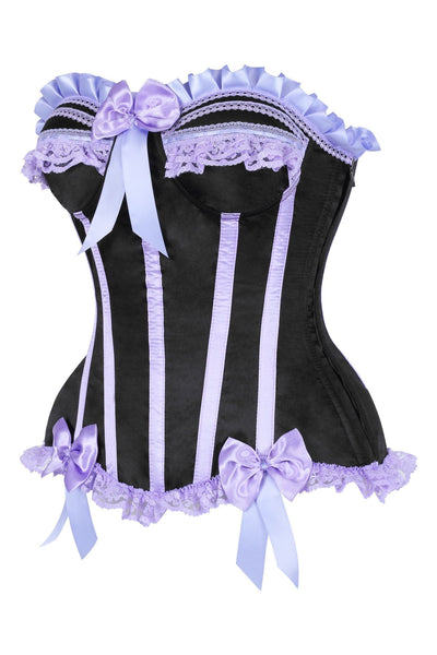 Top Drawer 2 PC Purple/Black Striped Burlesque Steel Boned Corset & Bloomer Set