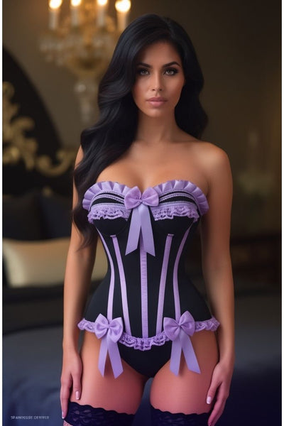 Top Drawer Black/Lavender Satin Steel Boned Burlesque Corset
