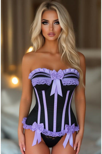 Top Drawer Black/Lavender Satin Steel Boned Burlesque Corset