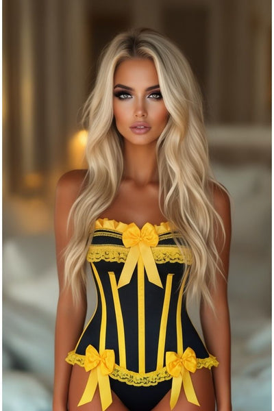 Top Drawer Black/Yellow Satin Steel Boned Burlesque Corset
