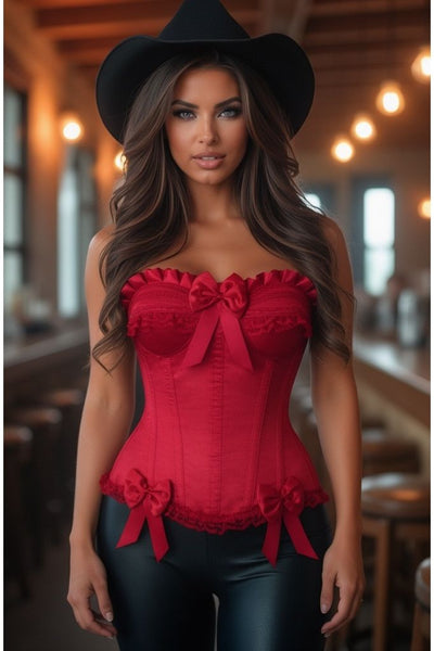 Top Drawer Dark Red Satin Steel Boned Burlesque Corset