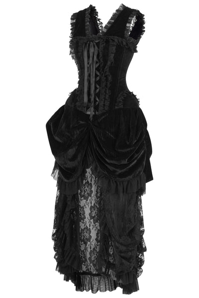 Top Drawer Steel Boned Black Velvet Victorian Bustle Corset Dress
