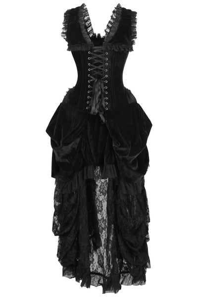 Top Drawer Steel Boned Black Velvet Victorian Bustle Corset Dress