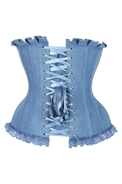 Top Drawer Blue Denim Underwire Steel Boned Burlesque Corset w/Bows