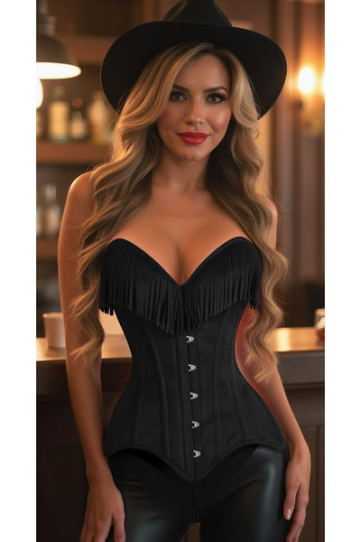 Top Drawer Black Suede Steel Boned Overbust Corset w/Fringe